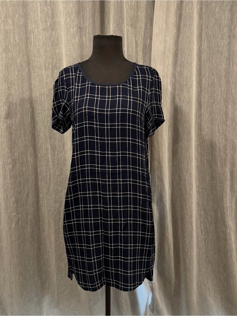 Max Studio Navy Windowpane Plaid Shift Dress